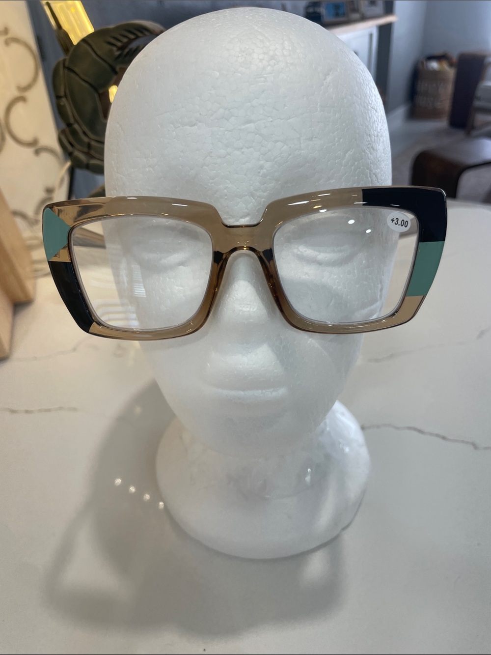 Source Unknown Brown Square Glasses with Black & Teal Accents